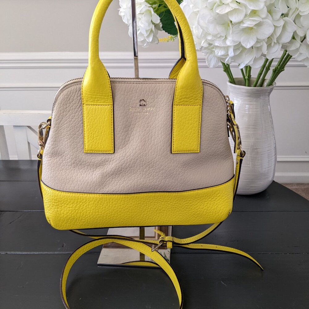 Kate Spade Southport Avenue Jenny Yellow Beige Leather Satchel Purse Handbag